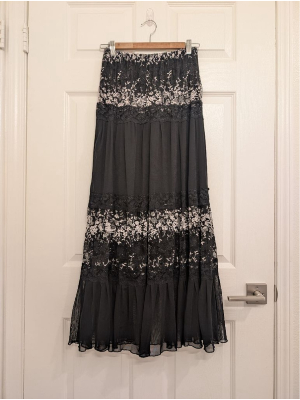 Vintage Whimsigoth Black Lace Tiered Maxi Ruth Skirt Cottagecore Grunge Coquette - Picture 2 of 6